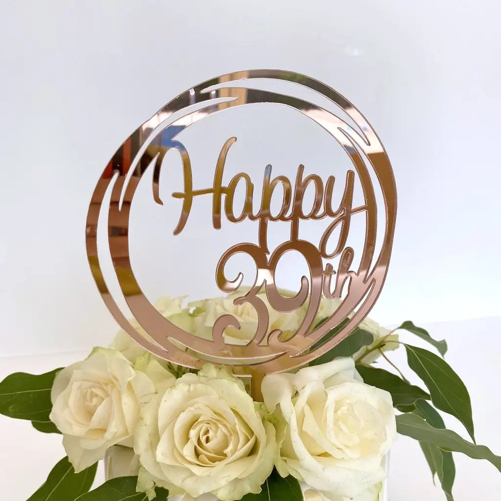 Acrylic Rose Gold Geometric Circle Happy 39th birthday Cake Topper