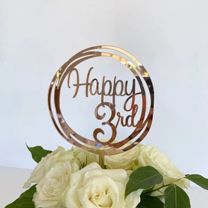 Acrylic Rose Gold 'Happy 3rd' Birthday Cake Topper