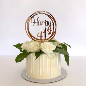 Acrylic Rose Gold Geometric Circle Happy 41st birthday Cake Topper
