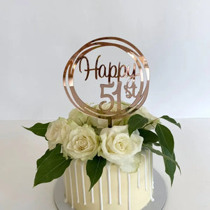 Acrylic Rose Gold Geometric Circle Happy 51st birthday Cake Topper