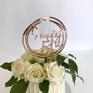 Acrylic Rose Gold Geometric 'Happy 51st' Cake Topper