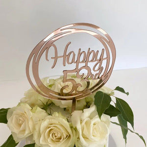 Acrylic Rose Gold Geometric Circle Happy 53rd birthday Cake Topper