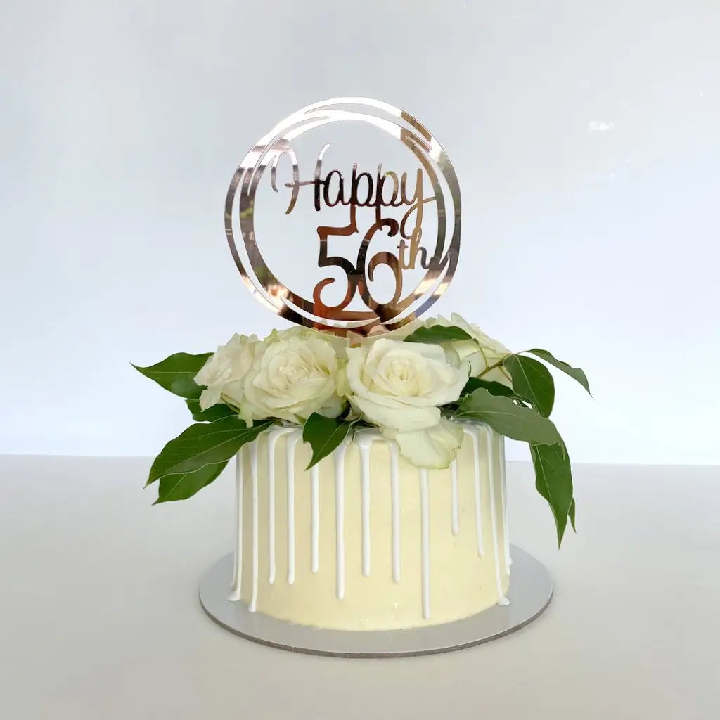 Acrylic Rose Gold Geometric Circle Happy 56th Cake Topper