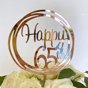 Acrylic Rose Gold Geometric Circle Happy 65th birthday Cake Topper