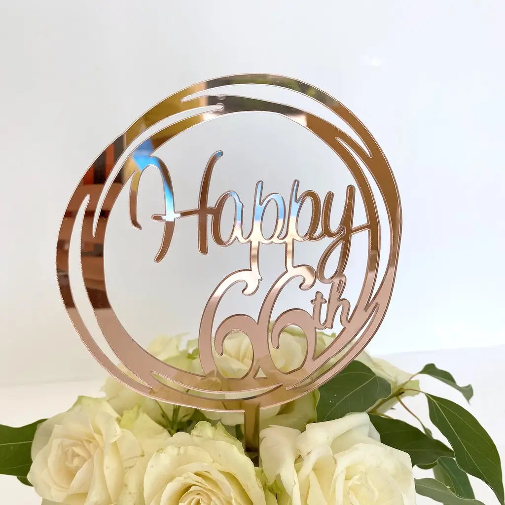 Acrylic Rose Gold Geometric Circle Happy 66th Cake Topper