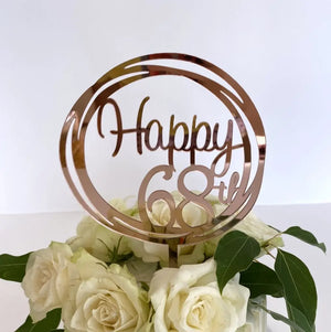 Acrylic Rose Gold 'Happy 68th' Birthday Cake Topper