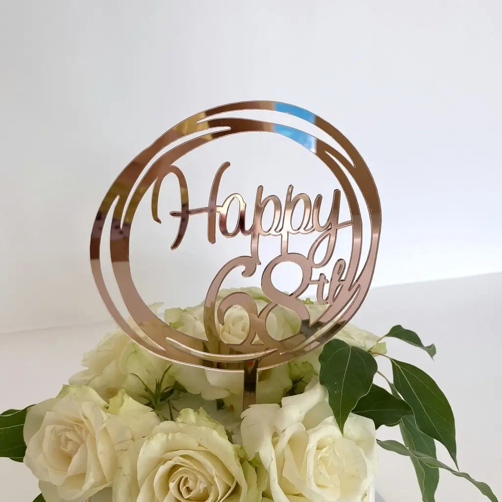 Acrylic Rose Gold 'Happy 68th' Birthday Cake Topper