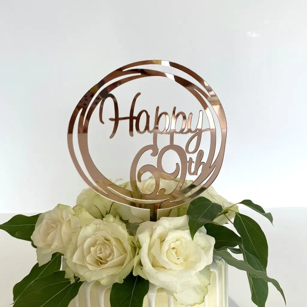 Acrylic Rose Gold 'Happy 69th' Birthday Cake Topper