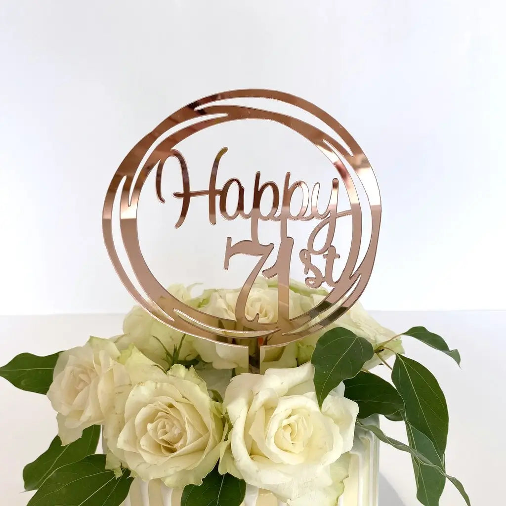 Acrylic Rose Gold 'Happy 71st' Birthday Cake Topper