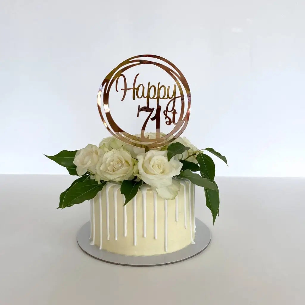 Acrylic Rose Gold 'Happy 71st' Birthday Cake Topper