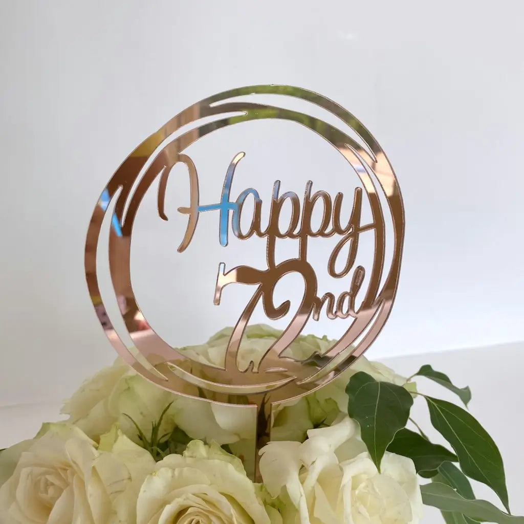 Acrylic Rose Gold Geometric Circle Happy 72nd Cake Topper