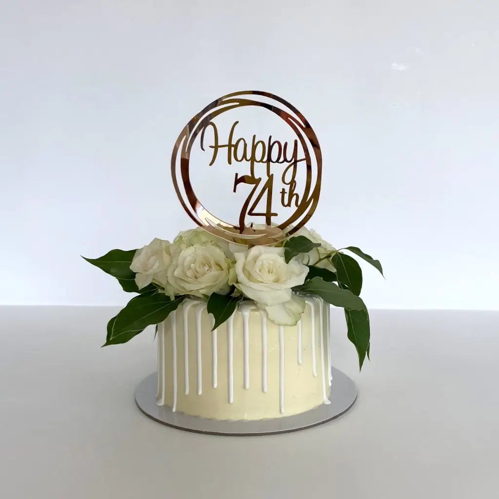 Acrylic Rose Gold 'Happy 74th' Birthday Cake Topper