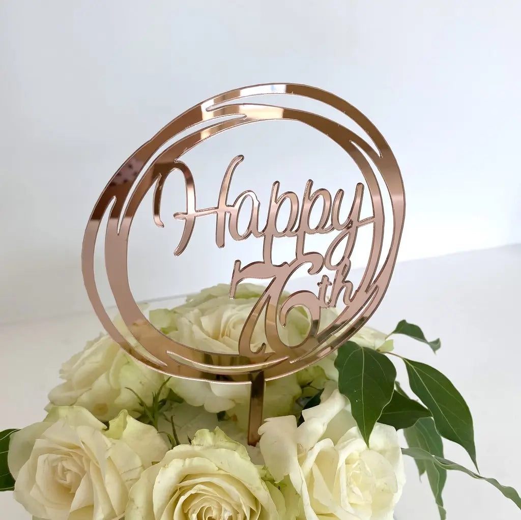 Acrylic Rose Gold 'Happy 76th' Birthday Cake Topper