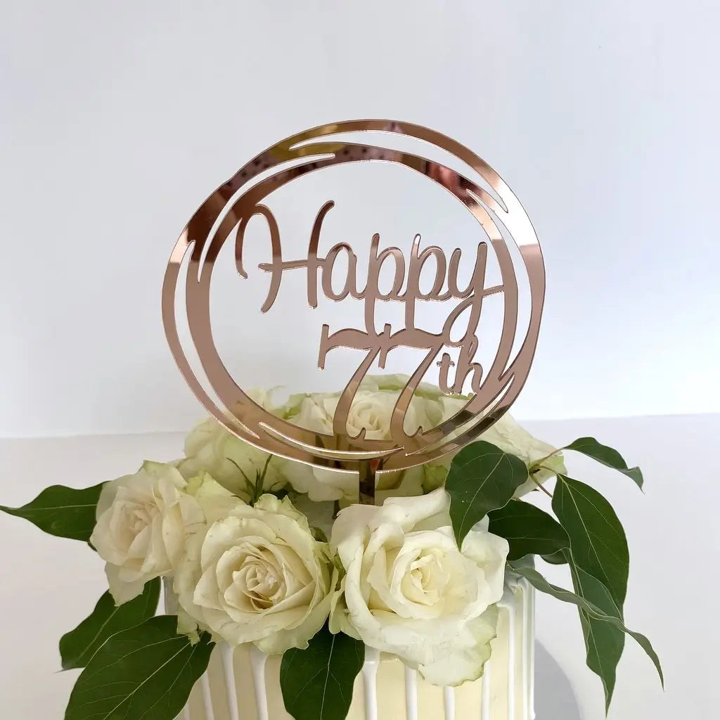 Acrylic Rose Gold 'Happy 77th' Birthday Cake Topper