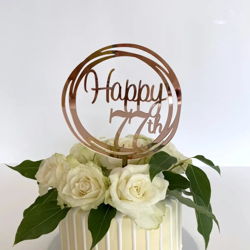 Acrylic Rose Gold 'Happy 77th' Birthday Cake Topper