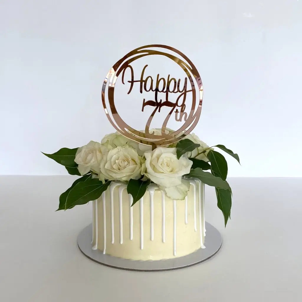 Acrylic Rose Gold 'Happy 77th' Birthday Cake Topper