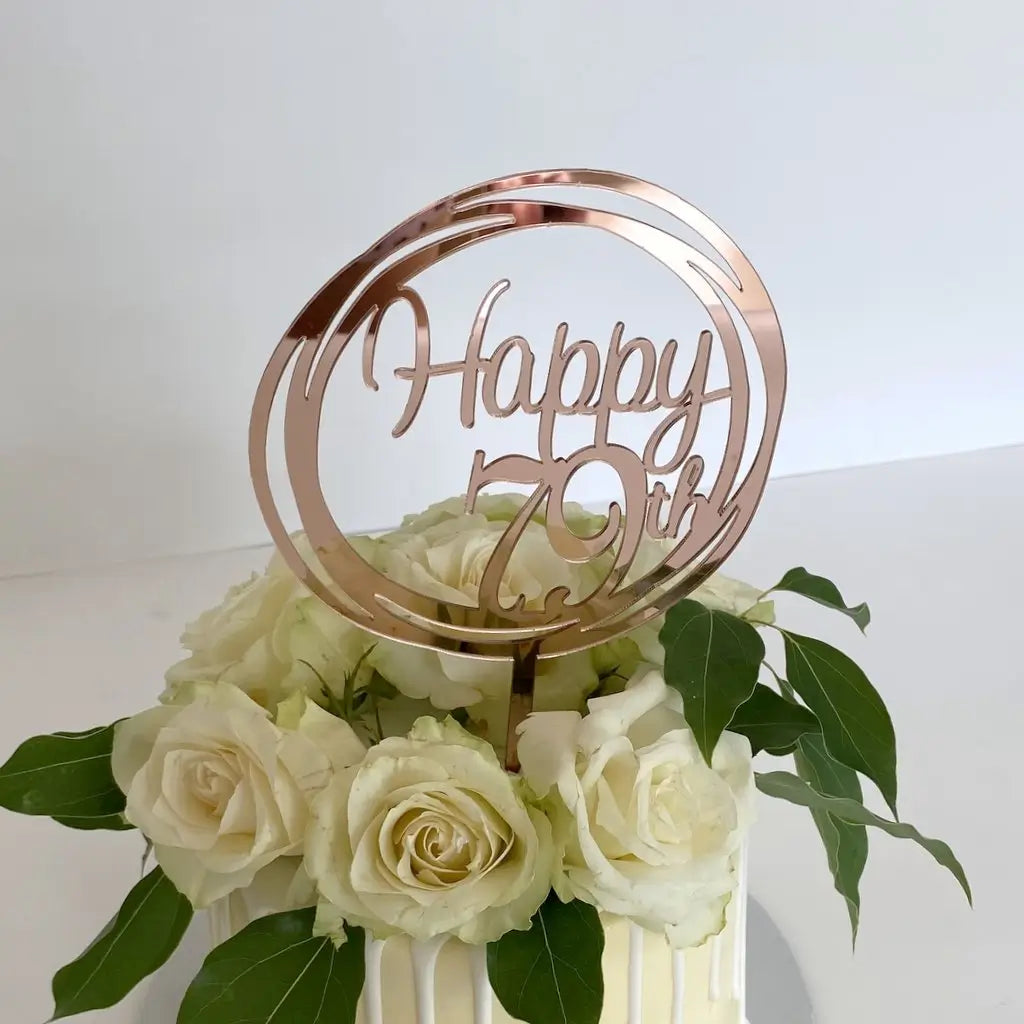 Acrylic Rose Gold 'Happy 79th' Cake Topper