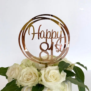 Acrylic Rose Gold Geometric Circle Happy 81st birthday Cake Topper