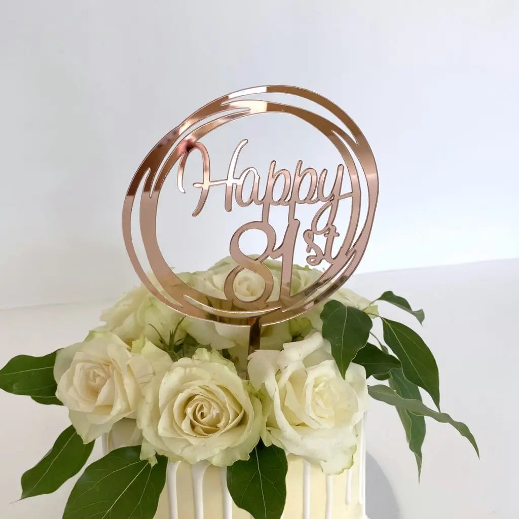 Acrylic Rose Gold Geometric Circle Happy 81st birthday Cake Topper