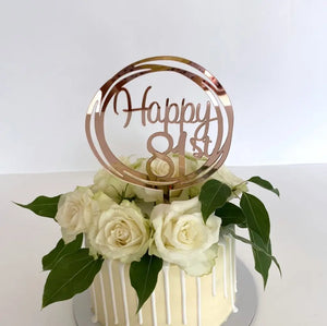 Acrylic Rose Gold Geometric Circle Happy 81st birthday Cake Topper