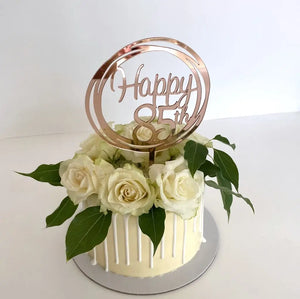 Acrylic Rose Gold Geometric Circle Happy 85th birthday Cake Topper
