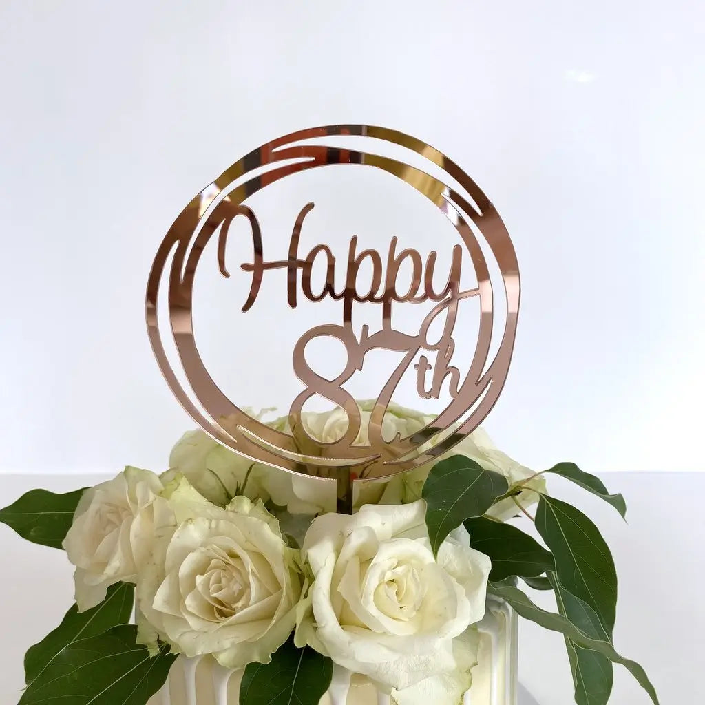 Acrylic Rose Gold Geometric 'Happy 87th' birthday Cake Topper