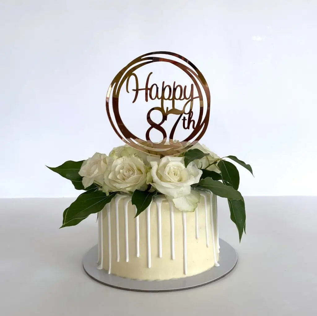 Acrylic Rose Gold Geometric 'Happy 87th' birthday Cake Topper