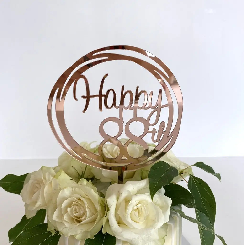 Acrylic Rose Gold Geometric 'Happy 88th' Cake Topper
