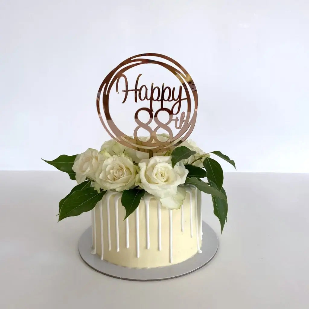 Acrylic Rose Gold Geometric 'Happy 88th' Cake Topper