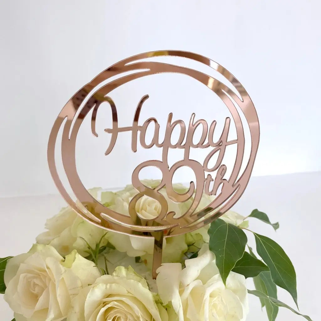 Acrylic Rose Gold 'Happy 89th' Geometric Circle birthday Cake Topper