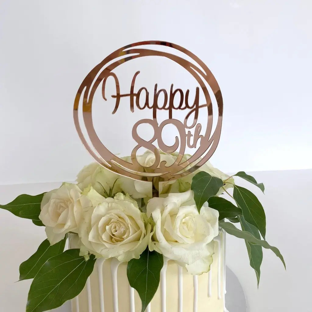 Acrylic Rose Gold 'Happy 89th' Geometric Circle birthday Cake Topper
