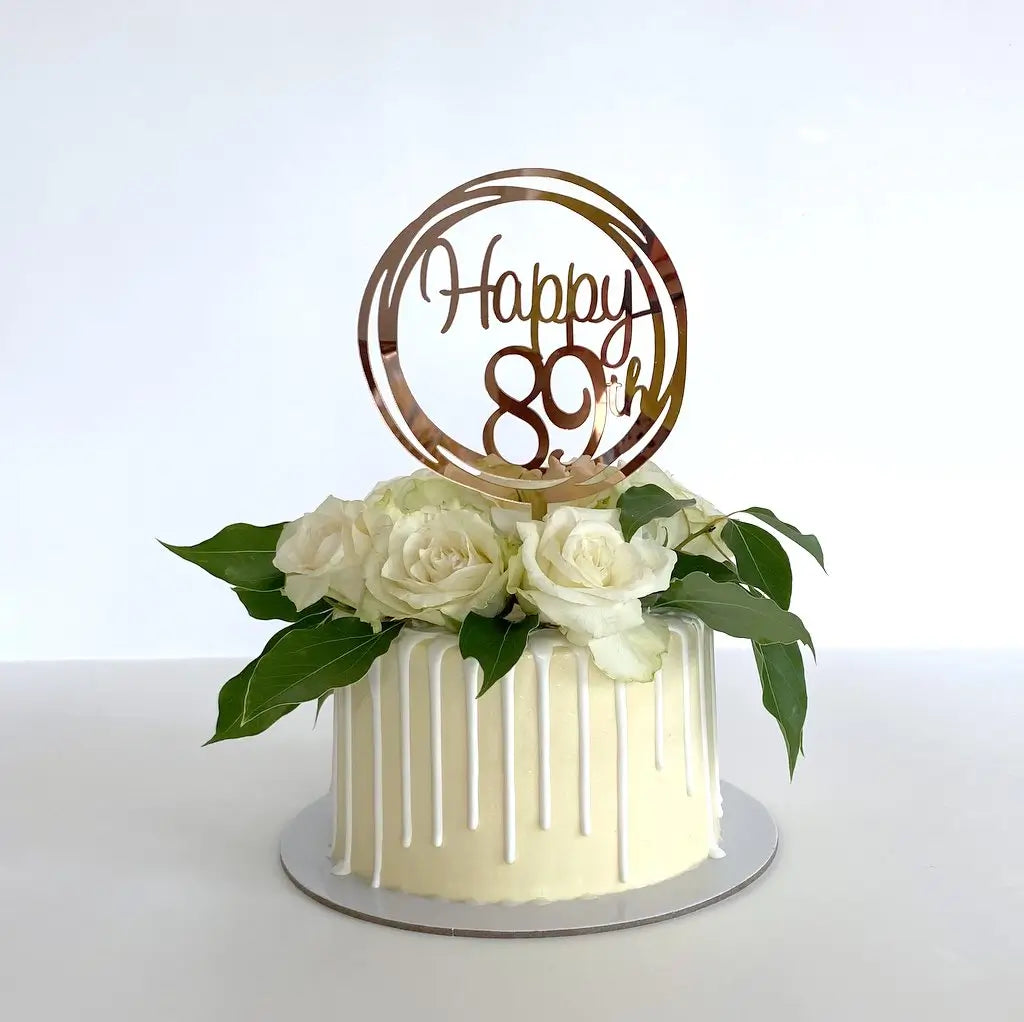 Acrylic Rose Gold 'Happy 89th' Geometric Circle birthday Cake Topper