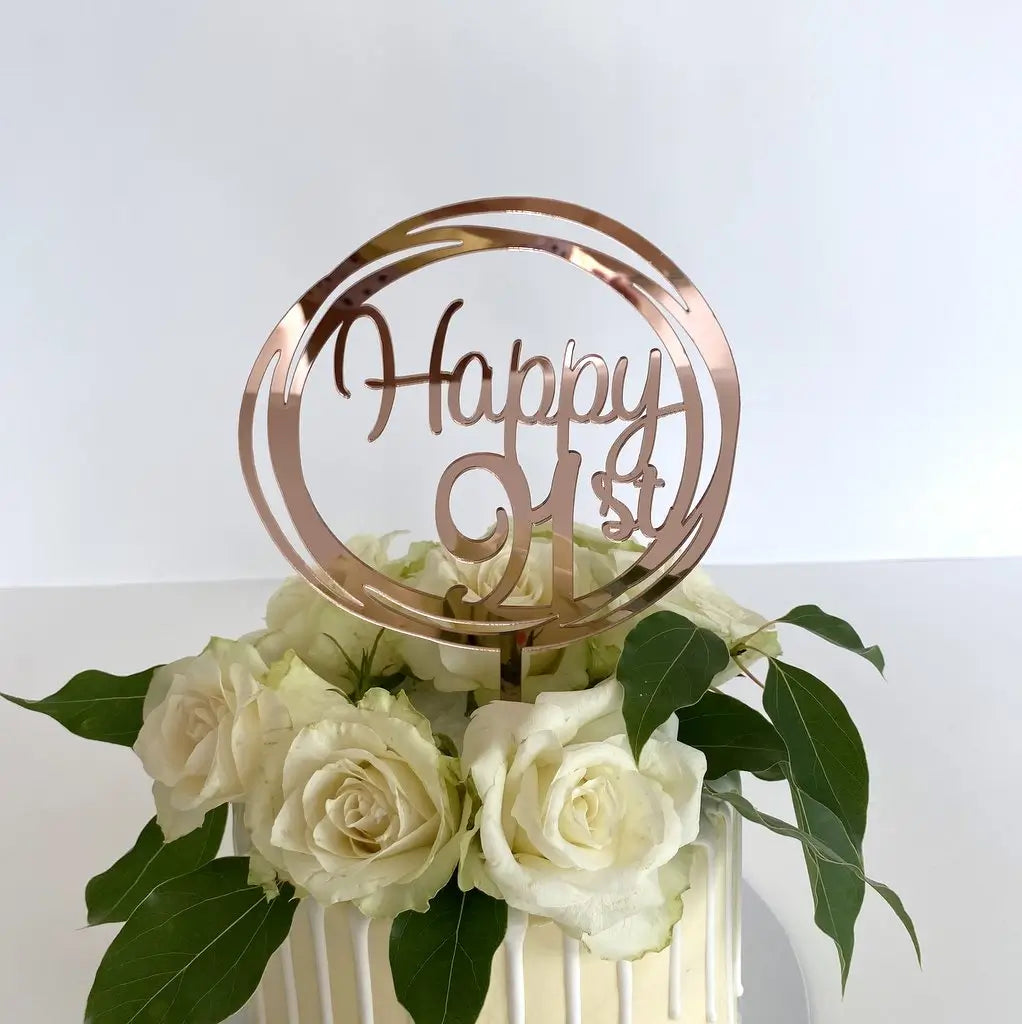 Acrylic Rose Gold 'Happy 91st' Birthday Cake Topper