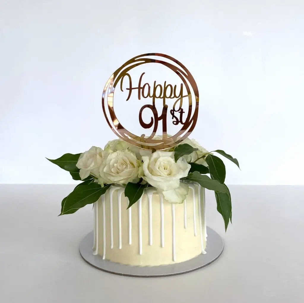 Acrylic Rose Gold 'Happy 91st' Birthday Cake Topper