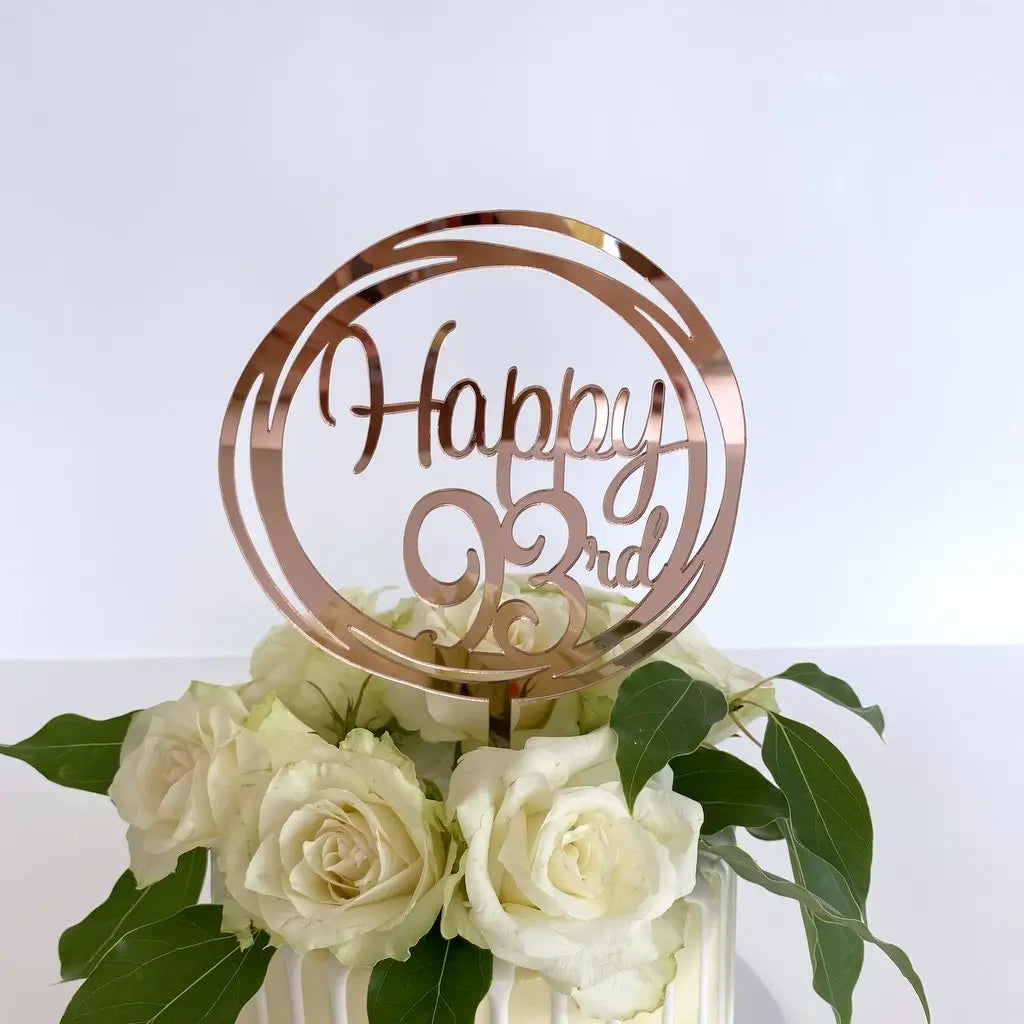 Acrylic Rose Gold 'Happy 93rd' Birthday Cake Topper