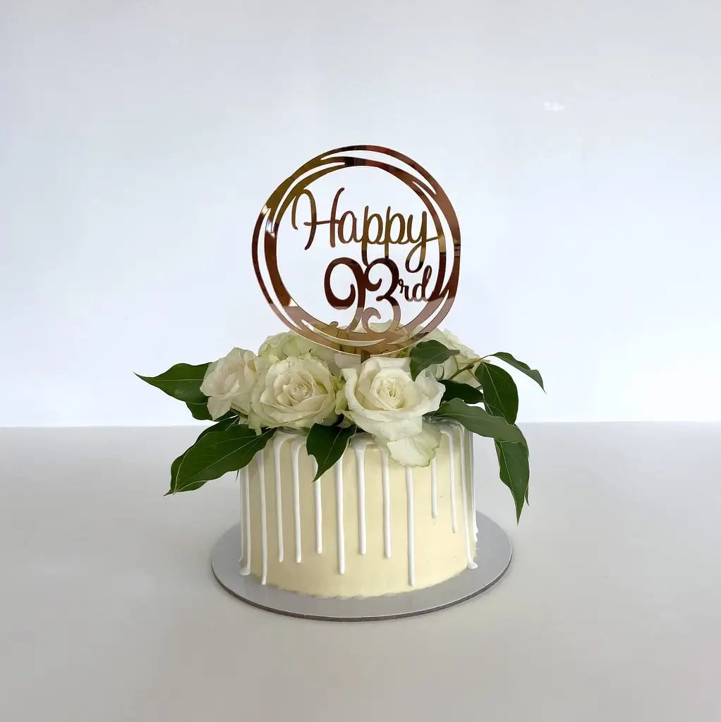 Acrylic Rose Gold 'Happy 93rd' Birthday Cake Topper