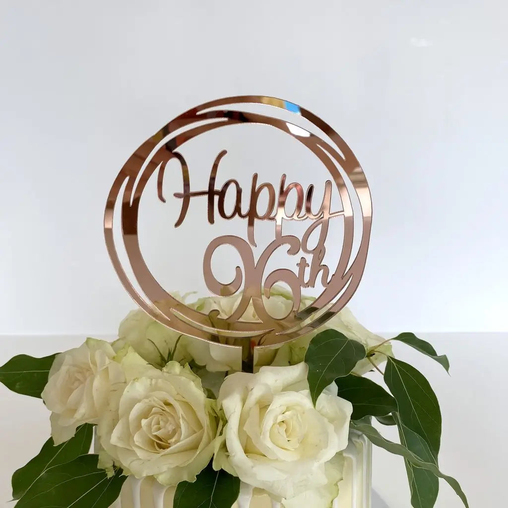 Acrylic Rose Gold 'Happy 96th' Birthday Cake Topper