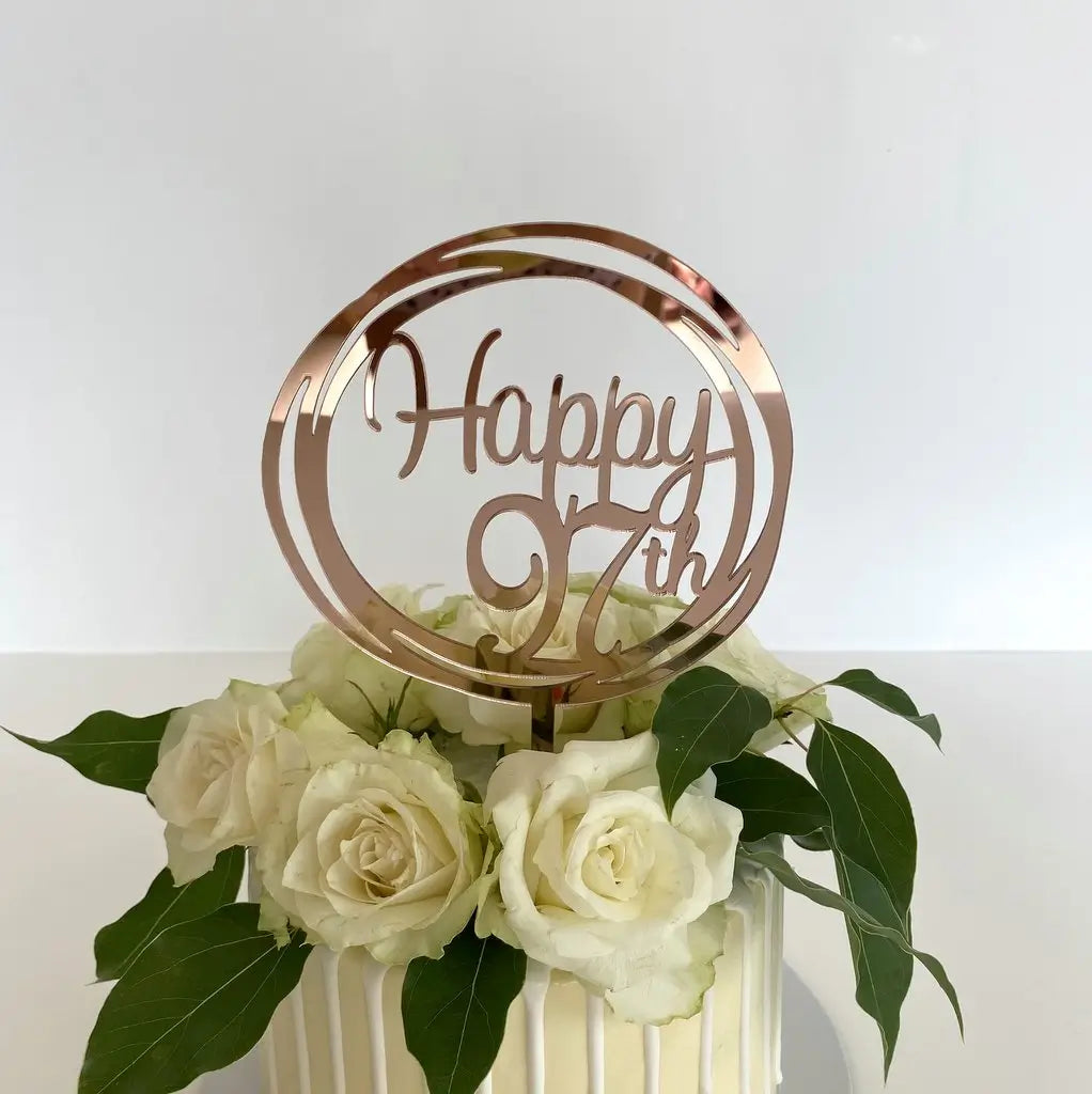 Acrylic Rose Gold 'Happy 97th' Birthday Cake Topper