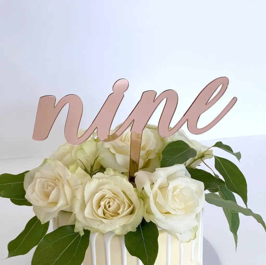 Acrylic Rose Gold Mirror 'nine' birthday Cake Topper