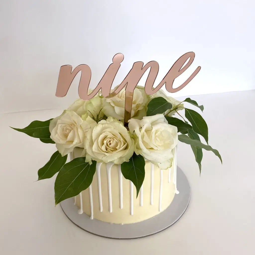 Acrylic Rose Gold Mirror 'nine' birthday Cake Topper