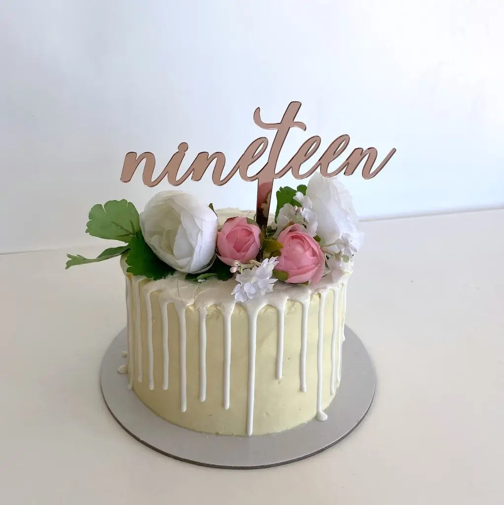 Acrylic rose Gold 'nineteen' Birthday Cake Topper