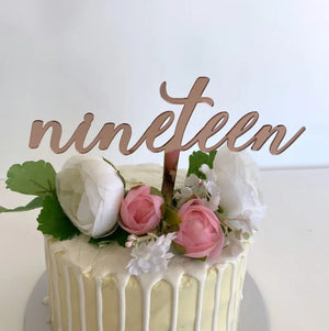 Acrylic rose Gold 'nineteen' Birthday Cake Topper