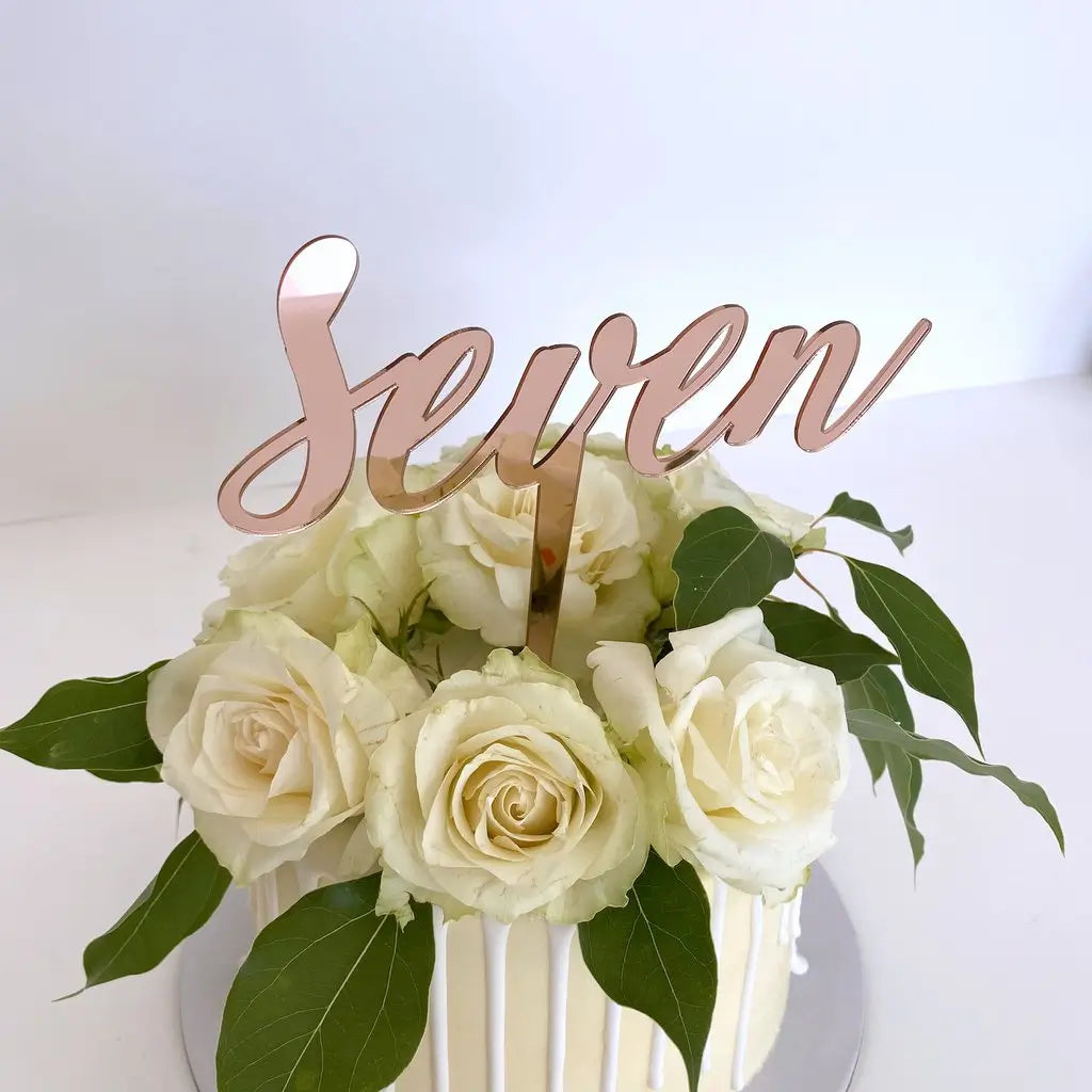 Acrylic Rose Gold 'seven' Birthday Cake Topper