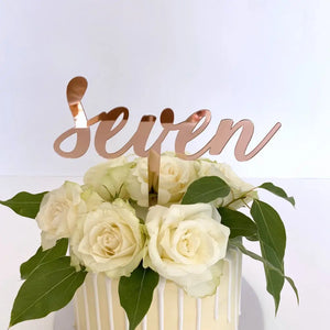 Acrylic Rose Gold 'seven' Birthday Cake Topper