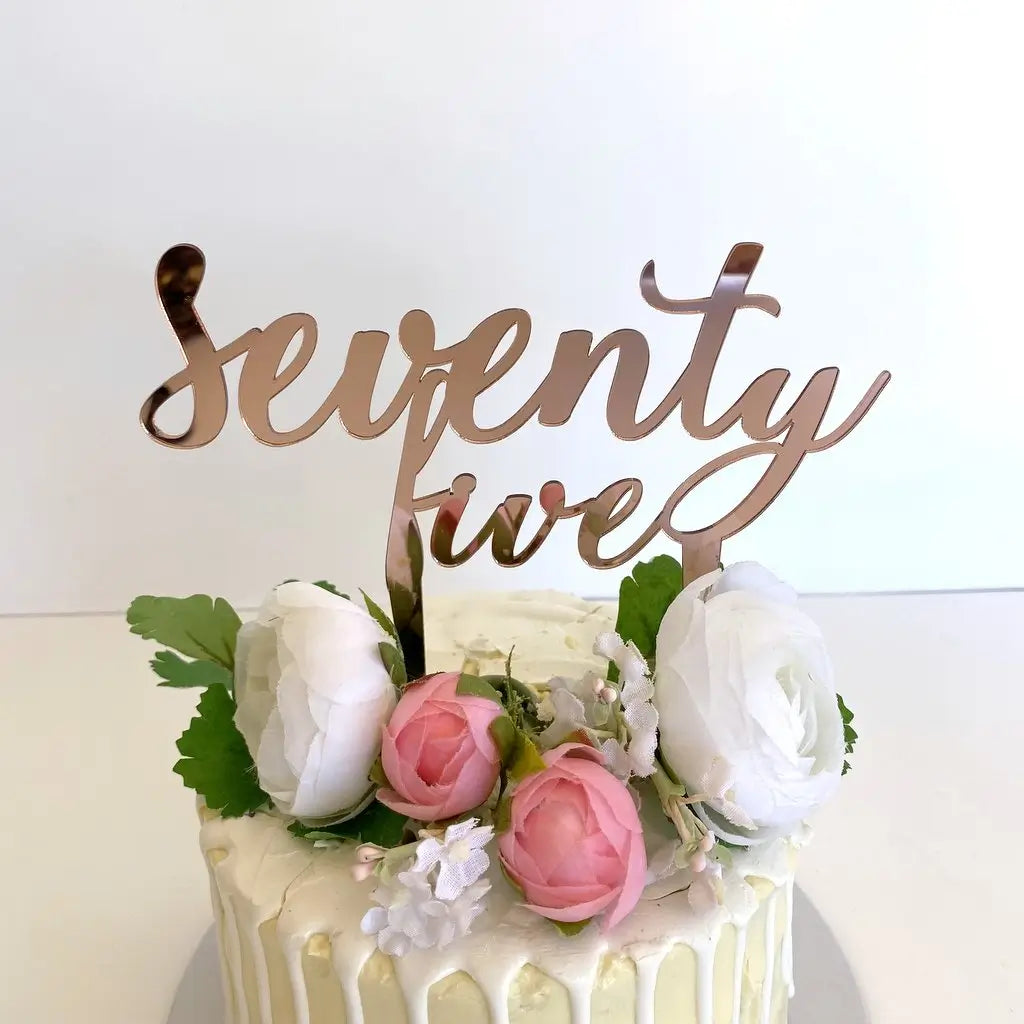 Acrylic Rose Gold Mirror 'seventy five' Birthday Cake Topper