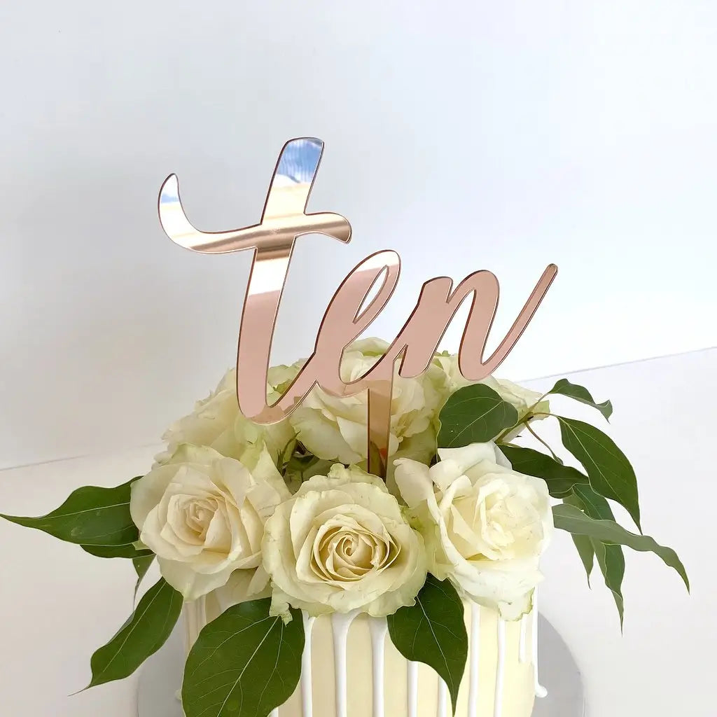 Acrylic Rose Gold Mirror 'Ten' Cake Topper