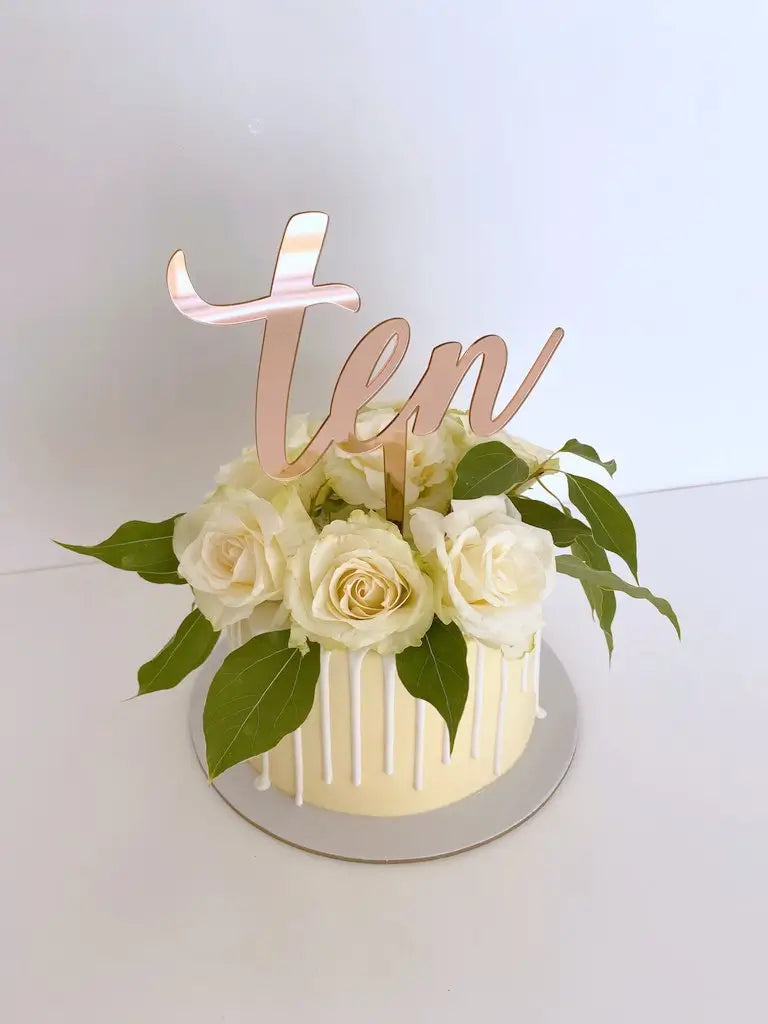 Acrylic Rose Gold Mirror 'Ten' Cake Topper