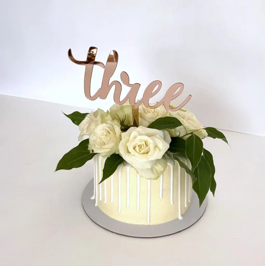 Acrylic Rose Gold Mirror 'Three' Birthday Cake Topper