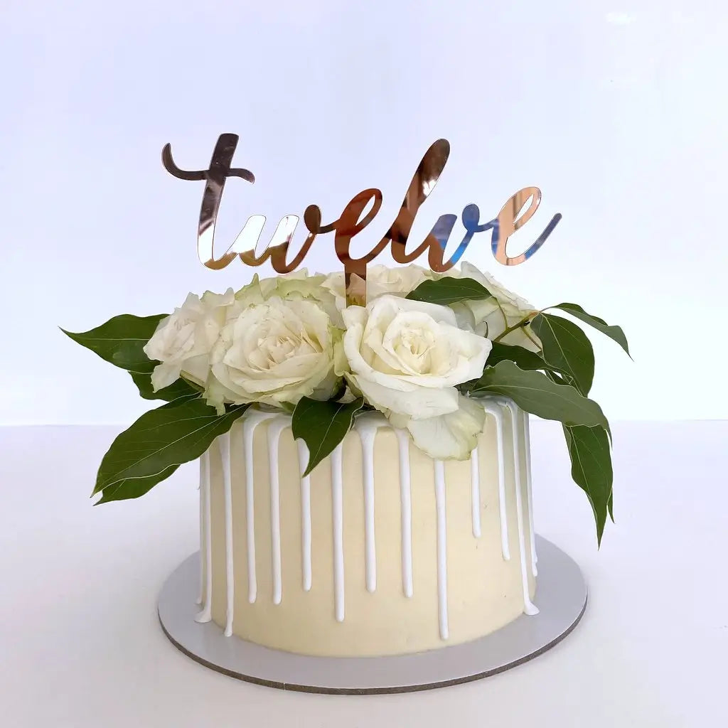 Acrylic Rose Gold Mirror 'Twelve' birthday Cake Topper