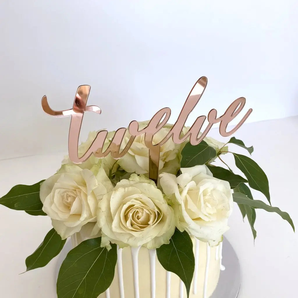 Acrylic Rose Gold Mirror 'Twelve' birthday Cake Topper